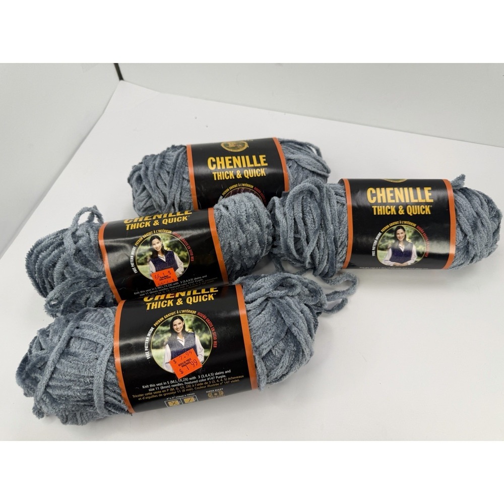 Lion Brand Thick & Quick Chenille Yarn # 108 Dusty Blue Lot Of 4